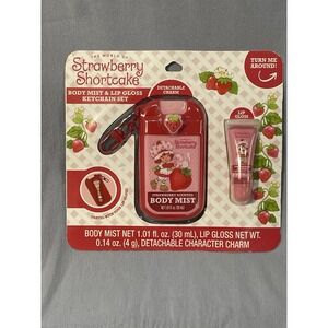 NEW Strawberry Shortcake - Body Mist & Lip Gloss Keychain Set Strawberry Scent